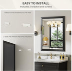 22x30 Inch Black Bathroom Mirror for Wall, Thick Metal Framed Rectangle Mirrors for Over Sink, Bedroom, Living Room, Entryway, Anti-Rust, HD Tempered Glass