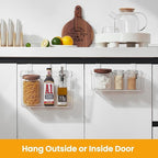 vacane 2 Pack Plastic Over Cabinet Door Organizer with Removable Hooks, Clear Hanging Baskets for Organizing Over the Cabinet Organizer Holder for Kitchen, Bathroom-Hang Outside or Inside Door-M