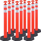 Traffic Delineator Post Cones with Heavy-Duty Octagonal Rubber Base, Channelizer Post Kit for Road Construction Work, Traffic Guidance, Garage Parking, Crowd Control (9, 42")