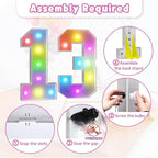 Marquee Numbers 13th Birthday Decoration: Colorful 3FT Large Light Up 13 Year Old Birthday Decorations Anniversary Backdrop Cardboard Sign 18 Colors Number 13 Mosaic Balloon Frame