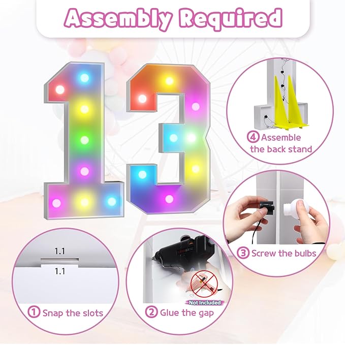 Marquee Numbers 13th Birthday Decoration: Colorful 3FT Large Light Up 13 Year Old Birthday Decorations Anniversary Backdrop Cardboard Sign 18 Colors Number 13 Mosaic Balloon Frame