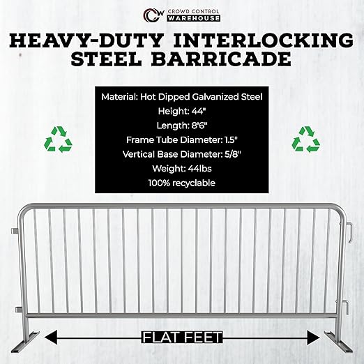 Angry Bull Barricades Barricade in a Box 2.0 - Heavy Duty Interlocking Steel Barricade, 8.5 Ft. (Hot Dipped Galvanized, Flat feet)
