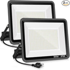 2 Pack 300W LED Flood Light Outdoor,2000W Equivalent 43500LM 5000K Daylight White Super Bright FloodLight with Plug,IP66 Waterproof Commercial Lighting for Sports Fields,Counts,Arena,Stadium
