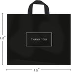 Purple Q Crafts Thank You Bags for Business Black Plastic Bags 50 Pack with Soft Loop Handle