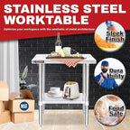 DuraSteel 30x24 Stainless Steel Work Table - NSF Commercial Prep Metal Table - Outdoor Pizza Oven Stand w/Under Shelf - Kitchen Island Laundry Utility Garage Microwave Stand Large Rolling Storage Cart