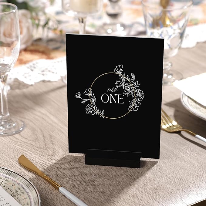 UNIQOOO 3" Black Acrylic Stand | 20 Pack 3mm Slot Wedding Sign Holders, Perfect for Wedding, Table Number, Exhibition, Office, Restaurant, Business
