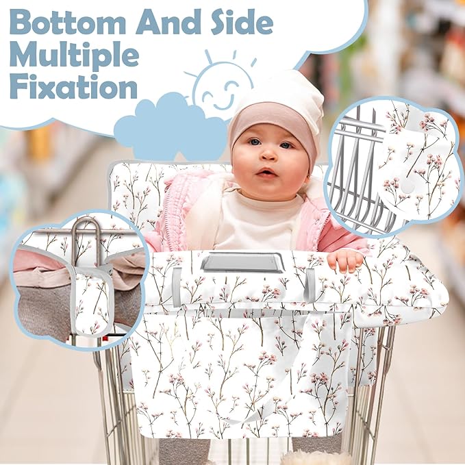 Shopping Cart Cover for Baby Girl Boy 2-in-1 High Chair Water Resistant High Chair Cover Black Flower Gender Neutral Cart Cover for Babies Padded Grocery Cart Cover for Baby
