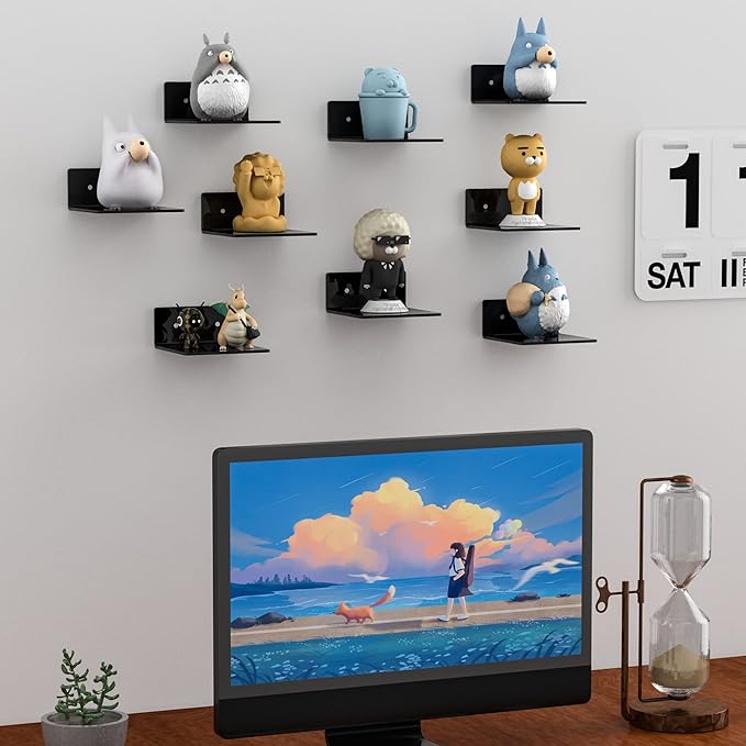 6 Inches Acrylic Small Wall Shelves 2 Pack, Floating Shelf for Wall Mounting, Acrylic Display Ledges for Funko Pop Figures, Home Décor, Living Room, Gaming Room, Plants(6 inch, Black)