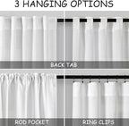 Nanspring White Linen Curtains 64 Inches Long 2 Panels Set Back Tab Rod Pocket Semi Sheer Light Filtering Curtains Airy Elegant Window Privacy Drapes for Kitchen Bedroom Children Living Room 52x64