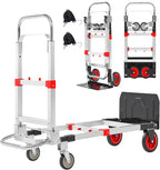 Upgraded 3 in 1 Aluminum Folding Hand Truck, 600lbs Capacity, Heavy Duty Convertible Dolly with Retractable Handle and 4 Rubber Wheels, Collapsible Cart for Moving Home, Office, Warehouse (Red)