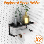 2 Pack Pegboard Paper Towel Holder with Shelf, Heavy Duty Peg Board Accessory, Metal Pegboard Organizer Accessories for Garage, Workshop, Craft Room