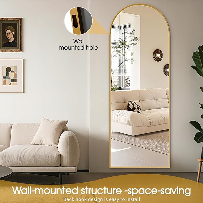 59"x16"Floor Mirror Full Length,Arched Full Length Mirror with Stand,Full Body Mirror,Hanging or Large Leaning for Bedroom Living Room Gold