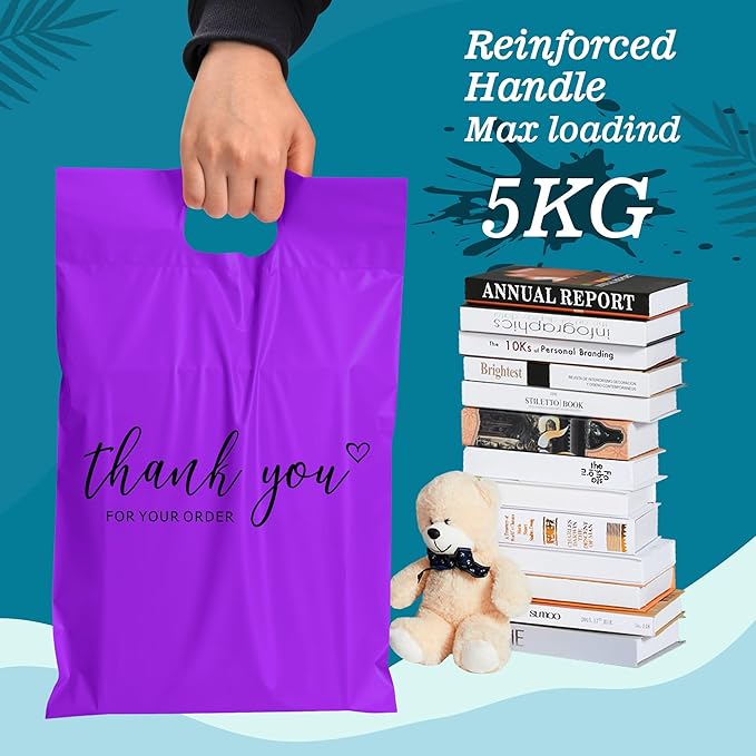 JinRuiKJ Poly Mailers with Handle 14.5x19 Inch 50 Pcs, Easy to Carry Packaging Bags for Small Business, Thank You Shipping Bags with Self Adhesive Strip, Tearproof and Waterproof - Purple