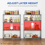 4-Tier Storage Shelves 35.4" L x 13.3" W x 53.7" H Metal Garage Shelves Standing Storage Shelf Adjustable Layer Racks with Steel Frame Suitable for Kitchen, Garage or Commercial Use (Black)
