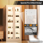 VINGLI Lockable Display Cabinet with Glass Doors & 5 Adjustable Shelves, 71" Tall White Metal Storage Cabinet Curio Liquor, Bookshelf Bookcase for Home Office Living Room Pantry Garage