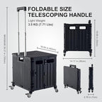 Folding Utility Cart Portable Rolling Crate Handcart Shopping Trolley Collapsible Tool Box, with Lid, Basket on 4 Rotate Wheels, for Grocery, Office, Luggage, Teacher (Black)