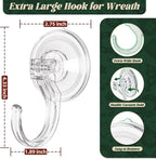 Wreath Hangers for Front Door, 2 Pack Large Suction Cup Wreath Hooks, Clear Wreath Hanger for Glass Window, Shower, Kitchen, Christmas Wreaths, Holds up to 18 lbs