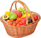 Large Wicker Picnic Basket with Double Folding Handles and Grey Lining, Wicker Basket, Large Willow Hamper, Handwoven Basket for Storage, Picnic, Camping