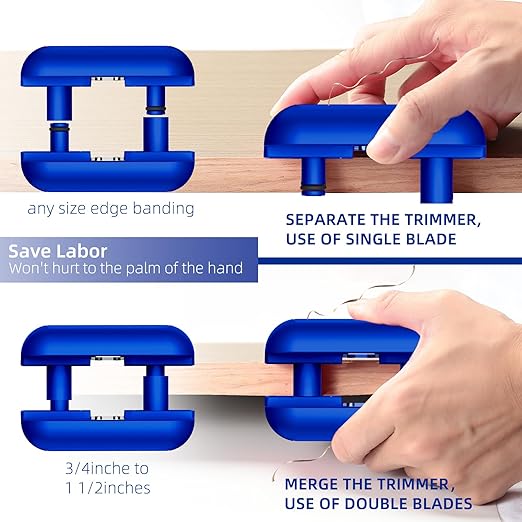GSCIT Club Edge Banding Trimmer, Tungsten Carbide Blades Hand Planer Edging Bander for Burrs Edge Trim Planer Wood Scraper Edge Banding Tools Cutter PVC ABS Melamine (Blue)