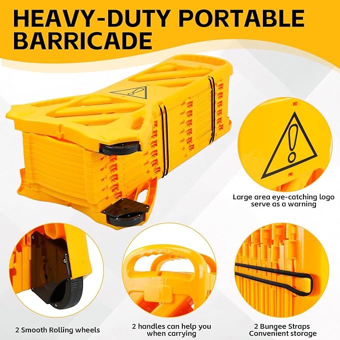 13 Foot Portable Driveway Fence Safety Barriers, Commercial Safety Barriers, Folding Security Gate Safety Barrier with Casters for Construction, Traffic Control, Driveway Gate