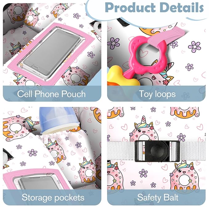 Shopping Cart Cover for Baby 2-in-1 High Chair Cover with Safety Harness Multifunctional Pink Unicorn Donuts Cart Covers for Babies Soft Padded Grocery Cart Cover for Baby Boy Girl