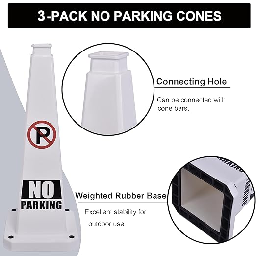 OrangeStar 3-Pack 28" No Parking Cones, Large 4-Sided Traffic Cones with Heavy Rubber Base for Parking Lot Control, Safety, Driveway | Indoor Outdoor Use