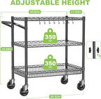 1050lbs Heavy Duty Carts with Wheels Metal Rolling Utility Cart Commercial Grade Kitchen Trolley with Handle Bar&Shelf Liner, Mobile Steel Wire Trolley for Warehouse Garage Kitchen