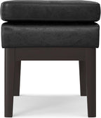 SIMPLIHOME Carlson Small Ottoman Bench - 27 inch Wide Upholstered Woven Fabric Rectangle Ottoman in Distressed Black, Mid Century Modern Bench for Bedroom or Living Room with Padded Seat