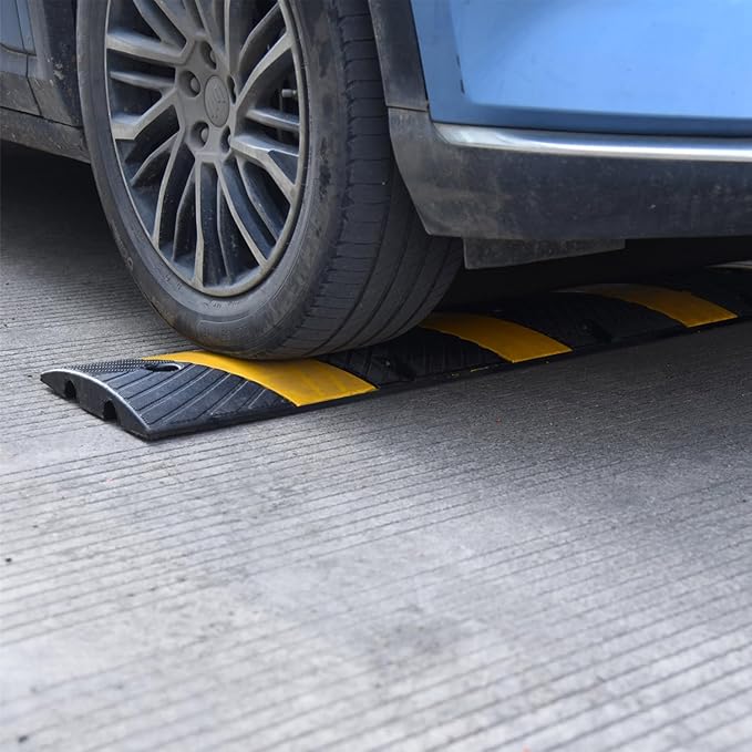 6' Ft 72" Inch Heavy Rubber Speed Bump Hump, 1-Piece Integrated Cable Cover Ramp, Installation Parts Included, Road Safety Bumps for Garage Parking Lot, Speed Control (72" Speed Bump x 1Pc)