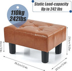 BRIAN & DANY Small Foot Stool, Leather Foot Stools with Legs, Stable Small Footstool for Living Room, Light Brown