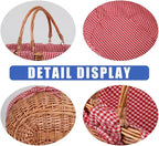 Large Wicker Picnic Basket with Handles,Handle Sturdy Woven Body with Removable and Washable Lining,Outdoor Camping,Gift Packing,Garden Picking, Storage.red