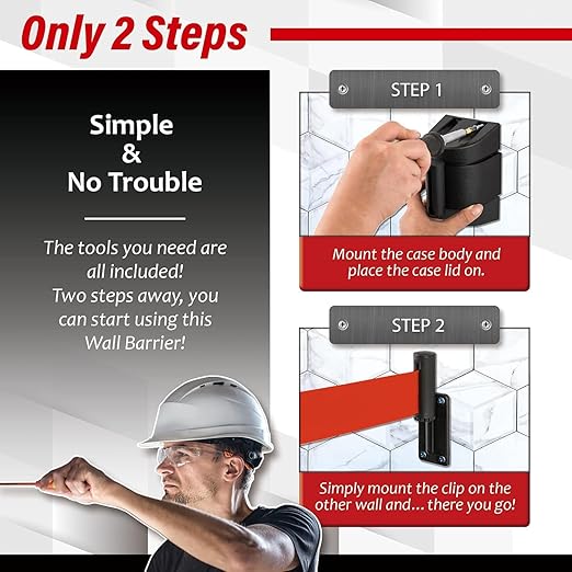 DuraSteel Wall Mount Crowd Control Retractable Belt Barrier - 9.2 Ft Red Retractables Barrier Belt w/ABS Casing, Do Not Enter Crowd Control Barriers Line Divider NOT Stanchions with Retractable Belts