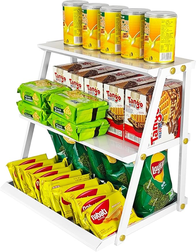 CozyNova 3 tier candy display - Snack holder with snack holder - Multi-functional counter snack and chip holder for stores - Cupcake display stand (White)