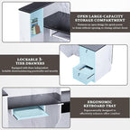 L-Shaped Modern Reception Desk with Counter & Storage - 71"/84" Large Office Front Desk, Salon Checkout Counter with Lockable Cabinets, Shelves & Drawers (Black & White, Left - 71''L x 34''W x 41''H)