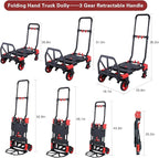 2 in 1 Folding Hand Truck Dolly with Basket,330LBS Capacity Hand Cart Foldable,Hand Truck Foldable with Retractable Handle,Folding Dolly Cart with Wheels for Moving
