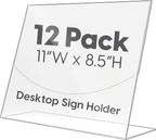 Mammoth DuraClear Acrylic Sign Holders 8.5 x 11 - Extra Thick and Durable Desktop Paper Sign Holders - Perfect for Retail and Booth Display Supplies - 12 Pack, Landscape