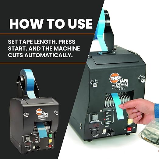 START International TDA080 Electric Heavy Duty Tape Dispenser – Pressure Sensitive Tape Cutting Machine Dispenses & Cuts Tape from 0.25" to 3.15" Wide - Adjustable Cut Lengths, Metal Build
