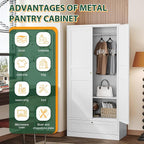 Letaya Wardrobe Closet,72" H Clothing Metal Storage Cabinet with Storage Drawer Adjustable Shelves and Hanging Rod,Bedroom Armoire Cabinet Clothes Organizer (White)
