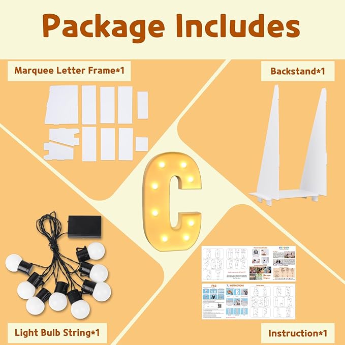 imprsv 3FT Marquee Letters, Mosaic Light Up Letters for Birthday Baby Shower Wedding Engagement Party Backdrop Decor, Large Marquee C for Party Decorations