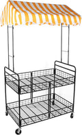 Business Mobile Catering Cart Foldable Outdoor Portable Market Street Food Vendor Stalls with Yellow White Canopy Stall Trolley for Outdoor Vending Sale Display