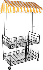 Business Mobile Catering Cart Foldable Outdoor Portable Market Street Food Vendor Stalls with Yellow White Canopy Stall Trolley for Outdoor Vending Sale Display