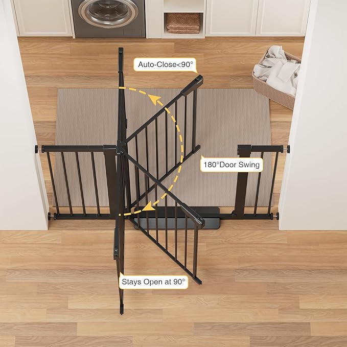 Cumbor 2 Pack 29.7"-48" Baby Gate for Stairs, Mom's Choice Awards Winner-Dog Gate for Doorways, Pressure Mounted Auto-Close Pet Gates for Dogs Indoor, Safety Child Gate with Easy Walk Thru Door,Black