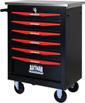 6 Drawers Tool Cart on Wheels with Stainless Steel Worktop, Heavy Duty Mobile Rolling Drawer Tool Chest with Locking Wheels & Lockable Drawers, Garage Tool Storage Cabinet (Black, 6 Drawers)