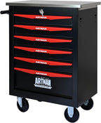 6 Drawers Tool Cart on Wheels with Stainless Steel Worktop, Heavy Duty Mobile Rolling Drawer Tool Chest with Locking Wheels & Lockable Drawers, Garage Tool Storage Cabinet (Black, 6 Drawers)