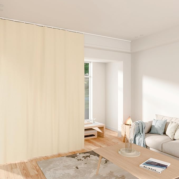 Room Divider Curtains Total Blackout Privacy Curtain Panel Room Thermal Insulated Noise Reduction Curtains for Bedroom Window Living Room Ceiling Track Curtain W 8.3 ft × H 9 ft Beige