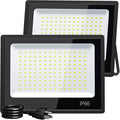 XXBSAZ 2 Pack 100W LED Flood Lights Outdoor, 12500LM Plug-in Hardwire Work Light IP66 Waterproof - 6500K Daylight Bright for Yard, Garage, Stadium