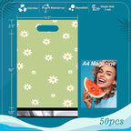 JinRuiKJ Poly Mailers with Handle 14.5x19 Inch 50 Pcs, Easy to Carry Packaging Bags for Small Business, Thank You Shipping Bags with Self Adhesive Strip, Tearproof and Waterproof - Chrysanthemum