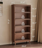 Solid Wood Bookcase 5 Tier Bookshelves with Tempered Glass Flip-Up Doors 72Hx13.7Dx32W" Brown Finish Cube Storage Organizer, Bookshelf Versatile Pantry Cabinet with Storage for Kitchen Home Office