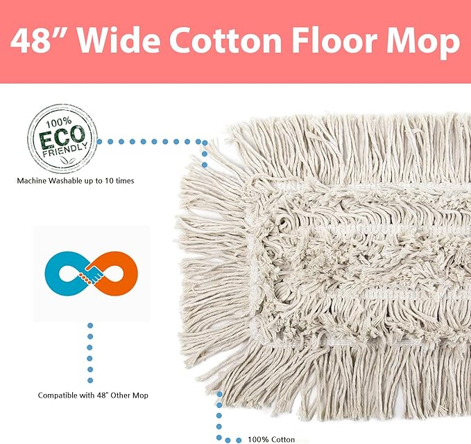 2 Pack of 48" Cotton Refills for Industrial Class Floor Dust mop Series Can be fit with Others (2 Pack of 48" Cotton Refill)