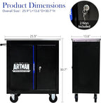 Rolling Tool Chest with 2 Doors and Adjustable Shelves, 25.9" D Movable Lockable Tool Cart Multi-Functional Hardware Storage Cabinet Box Auto Repair Locker